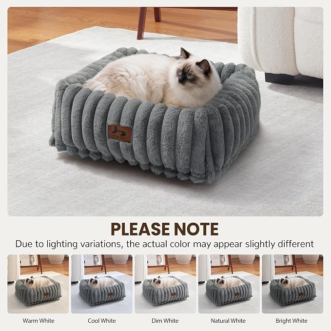 Cute Dog Bed for Small Dogs & Cats,Washable Fluffy Cat Beds for Indoor Cats, Rectangle Orthopedic Memory Foam Puppy Beds with Anti-Slip Bottom, 20 x19 x 7 Inches, Grey (20x19x6 inches)
