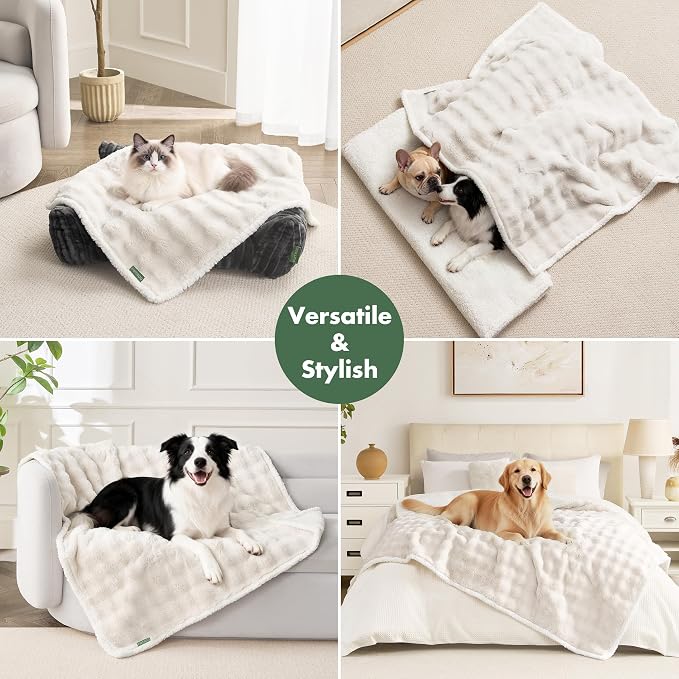 Soft Cozy Waterproof Dog Blanket for Large Dogs - Room Decor Pet Throw Blanket for Couch Bed Protector, Washable Dog Blankets for Indoors & Outdoors, Cream, 50"x60"