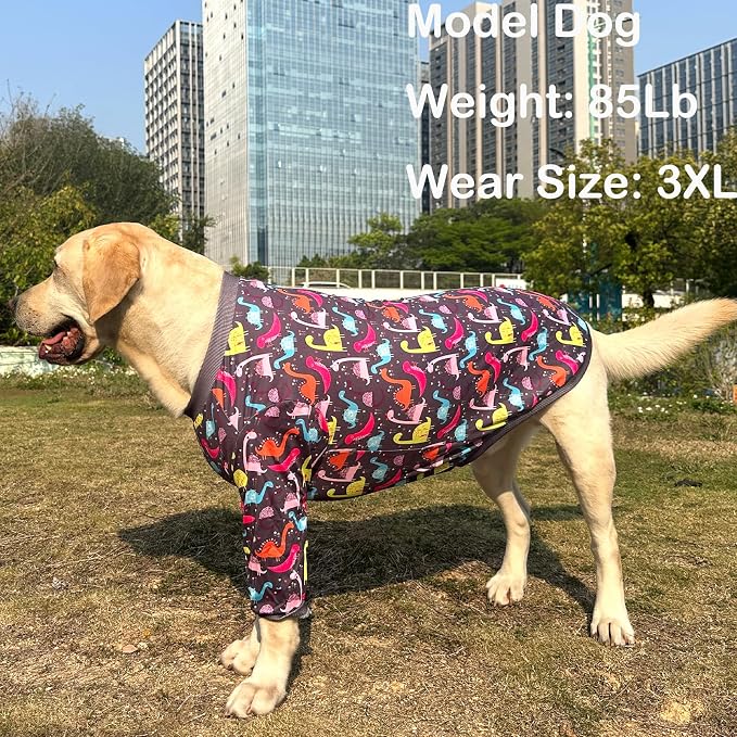 Dog Grey T Shirts with Color Dinosaur Pattern Printed Pet Shirt Softable Pajamas Large Dogs (3XL, Grey)