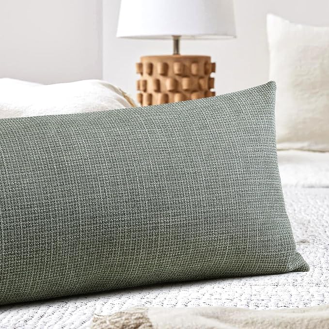OTOSTAR Linen Throw Pillow Cover Set of 1 Decorative Long Lumbar Pillowcase Rectangle Cushion Cover 14x36 Inch for Home Decor Sofa Bedroom Car 35 x 90CM Olive Green