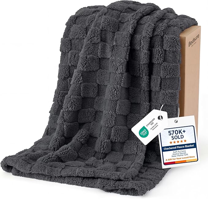 Bedsure GentleSoft Throw Blanket for Couch - Super Soft Cozy Blankets Gifts for Kids Girls, Cute Small Fleece Throws for Bedroom Home Decor, Dark Grey, 50x70 Inches