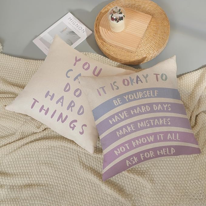 Rainbow Classroom Pillow Covers 18x18 Set of 2 Boho Preppy Purple Throw Pillows Aesthetic Inspirational Quotes Pillowcase Summer Outdoor Decorations Girl Kids Cushion Case for Bed Room Decor