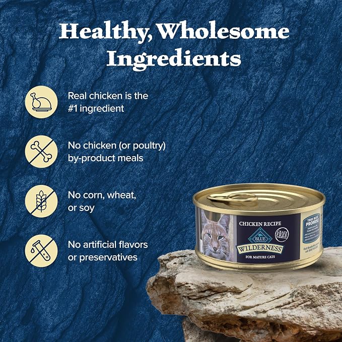 Blue Buffalo Wilderness High-Protein Grain-Free Wet Food for Adult Cats 7+,Chicken Recipe,5.5-oz.,(Pack of 48)