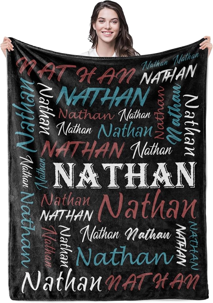 Personalized Custom Black Theme Light Soft Flannel Fleece Throw Blanket with Name for Men, Women, Boys, Girls, Kids - Customized Name Gifts for Birthday, Christmas, Valentines Day