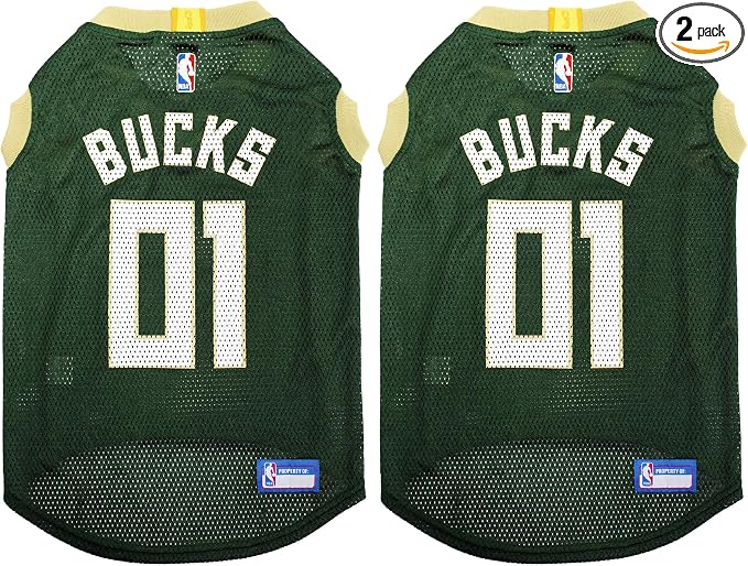NBA Milwaukee Bucks Dog Jersey, Large - Tank Top Basketball Pet Jersey (Pack of 2)