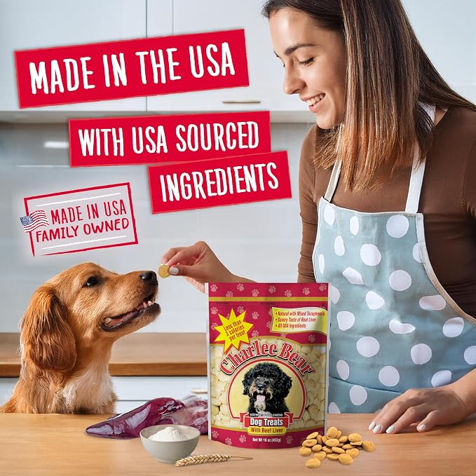 Charlee Bear Original Crunch Beef Liver Dog Treats, 16 oz - Made in the USA, Natural Training Treats for Dogs | Pocket-sized Training Treats, Crunchy Dog Treats, Limited Ingredient Recipe, Under 3 Calories per Treat, Made in USA