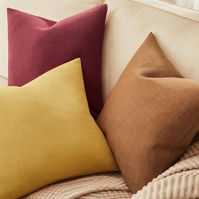 Rustic Linen Throw Pillow Covers Set of 2, Burgundy 18x18in | Textured Pillow Case, Rustic Cotton Linen Fabric, Modern Farmhouse Cushion Covers for Sofa Bed Living Room Home Decor