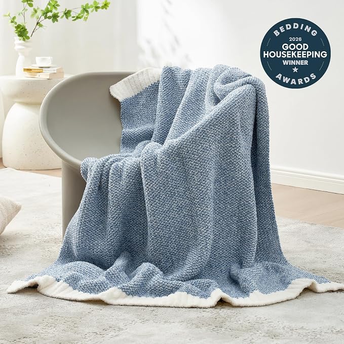 Snuggle Sac Heather Blue Bed Blanket Oversized Twin XL 66x90, Super Soft Warm Blankets for Bed, Living Room, Luxurious Microfiber Blanket Dupes, Heather Blue, 66x90