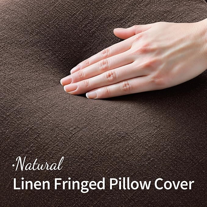 MIULEE Linen Fringe Decorative Fall Euro Pillow Covers Dark Brown 22x22 | Set of 2, Cottagecore Decor, Boho Farmhouse Neutral Throw Pillow Covers, Rustic Fall Couch Cushions for Sofa Bed Living Room