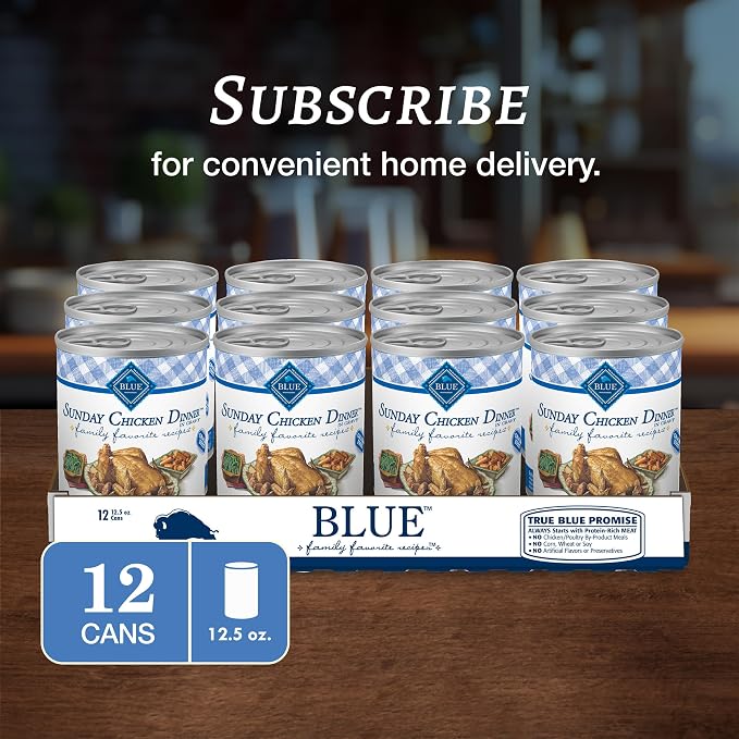 Blue Buffalo Family Favorites Chicken Adult Wet Dog Food, 12.5 oz, 12 ct | Sunday Chicken Dinner Recipe, Real Chicken First, in Gravy, Feed as Treat, Topper, or Meal
