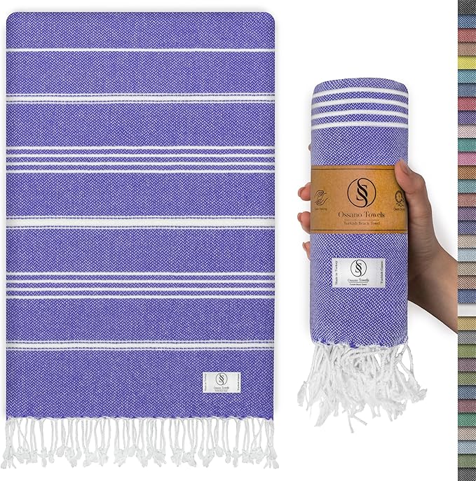Ossano Turkish Beach Towel Compact & Soft Extra Large (39" x 71") - Quick Dry, Versatile and Functional as Yoga Mat, Picnic Blanket/Travel Blanket, Bath, Shower and Pool Towel - Purple