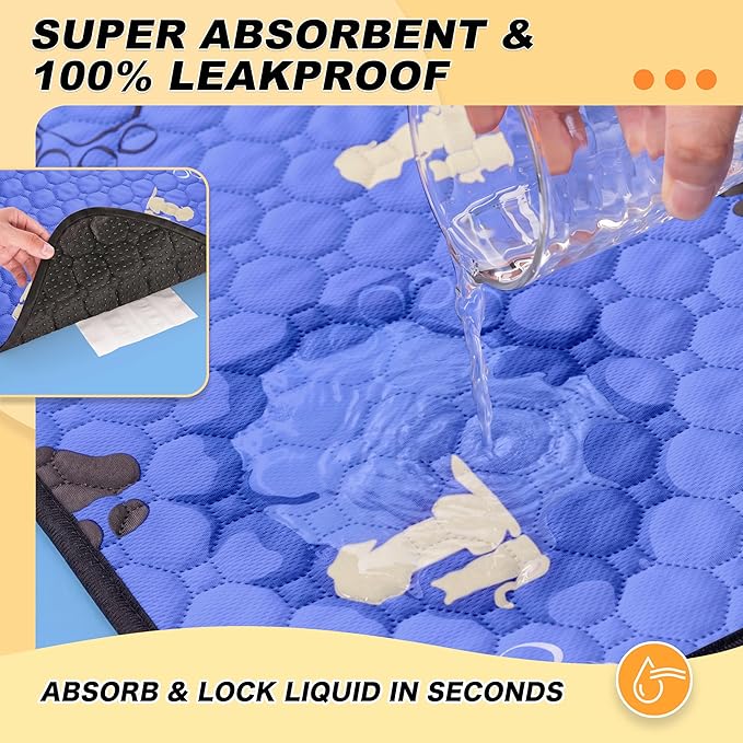 WanpeeGoo Washable Pee Pads for Dogs, Waterproof, 36 x 36 in, 2 Pack, Blue | Super Absorbent, Waterproof and Non-Slip; Washable, Reusable Dog Pads for Crates, Playpens, Floors, Furniture and Travel