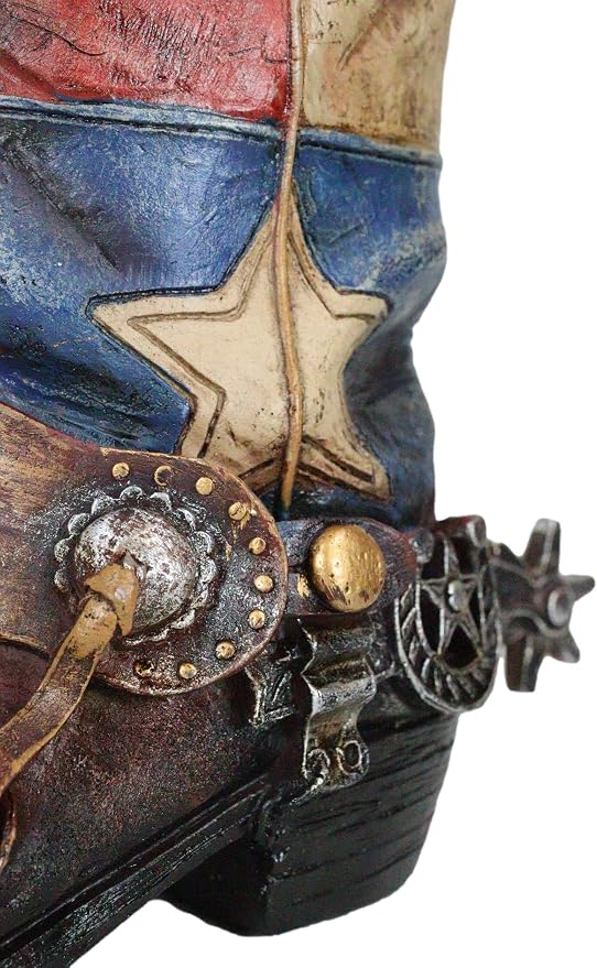 Ebros Gift Patriotic Texas State Flag Western Star Rustic Antiqued Cowboy Boot with Spur Hand Painted Resin Decorative Flower Bouquet Vase Or Planter Figurine American Spirit Home Decor Accent
