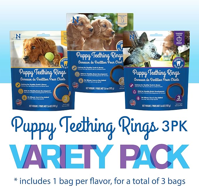 N-Bone Puppy Teething Rings Bag Variety Pack, Chicken & Pumpkin & Peanut Butter Flavor,10.8-oz, 9 Rings, 3 Count (Pack of 2)