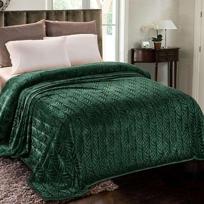Whale Flotilla Soft Flannel Fleece Bed Blanket Queen Size, Emerald Green | Cozy Lightweight Breathable Coverlet, Plush Fluffy Bedspread, Vintage Pattern Decorative Blanket for Bed, All Season, 90"x90"