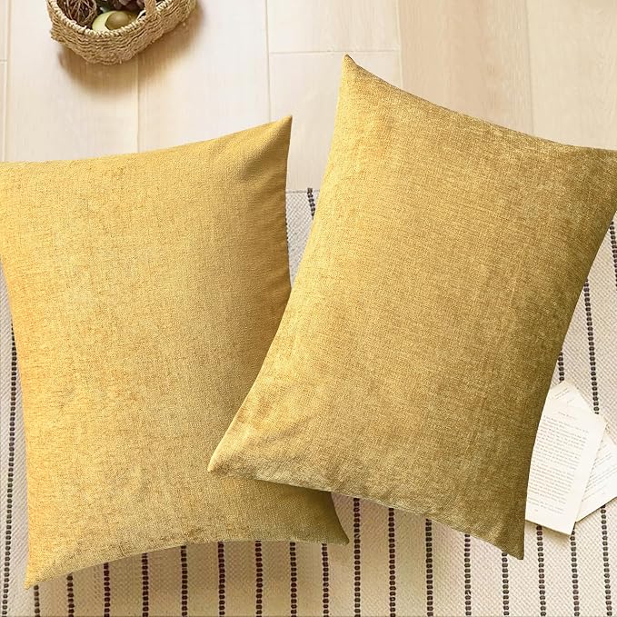 CaliTime Decorative Standard Throw Pillow Covers 26 X 20 Inches Gold | Pack of 2, Cozy Chenille Cushion Cases for Sofa Bed Living Room Farmhouse Home