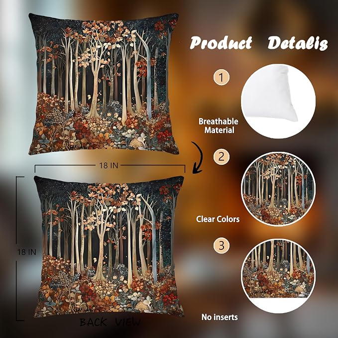 Rustic William Morris Inspired Autumn Forest Decor Throw Pillow Covers 18x18 Set of 2,Vintage Botanical Nature Decorative Throw Pillow Covers for Home Bedroom Living Room