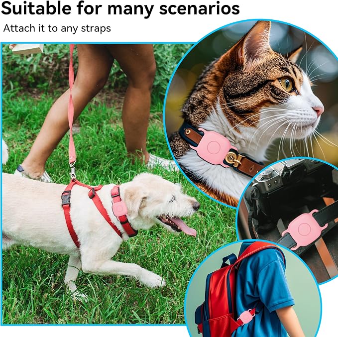 DDJ Waterproof Dog Collar Holder for Life360 Tile Mate Tracker, 4-Pack Durable Silicone Cover, Anti Lost for Tile Tracker Case for Cat & pet Collars, Easy Installation, Black, Pink Punch, White, Pink