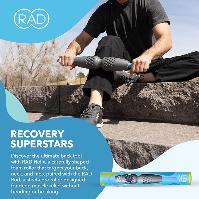RAD 2-in-1 Muscle Flushing Kit – Includes Exercise Foam Roller & 21in Massage Roller Stick – Deep Tissue Myofascial Release, Muscle Recovery Tools for Mobility & Performance