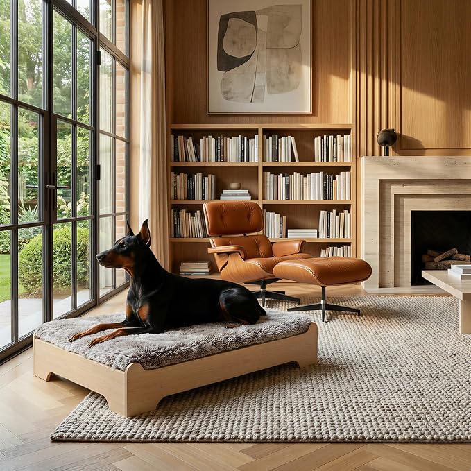Elevated Wood Dog Bed Frame with Foam Mattress, WoodPattern, XL | Raised Dog Bed with Washable Cover, Furniture-Style Design for Indoor Living