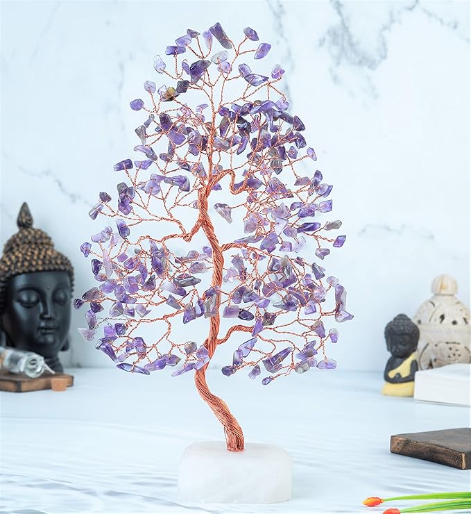 Amethyst Crystal Tree Gemstone Tree of Life Quartz Base Chakra Bonsai Tree for Room, Desk & Office Decor Spiritual Gift Meditation Birthday Gift for Women Mom her Sister Housewarming Gifts Home