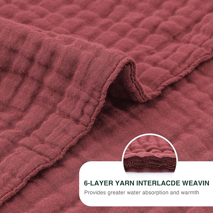 Love's cabin 100% Cotton Muslin Blanket, 6 Layer Lightweight Breathable Gauze Throw Blanket 50 x 60 Inches, Soft All Season Blanket for Couch, Bed, Sofa, Wine Red