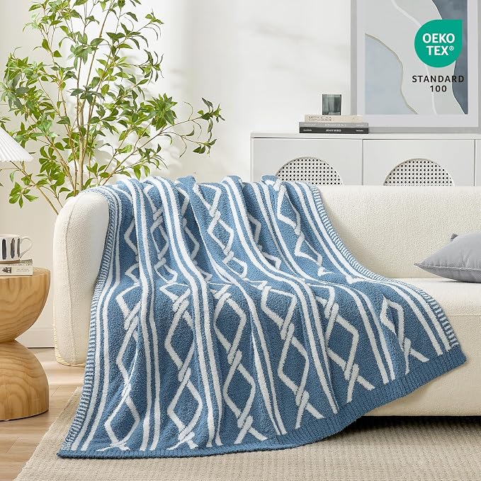 Snuggle Sac Ultra Soft Boho Throw Blanket for Couch Bed Sofa 50x60 inches, Reversible Geometric Blanket with Diamonds Microfiber Fluffy Fuzzy Cozy Knit Soft Throws Birthday Gifts for Women