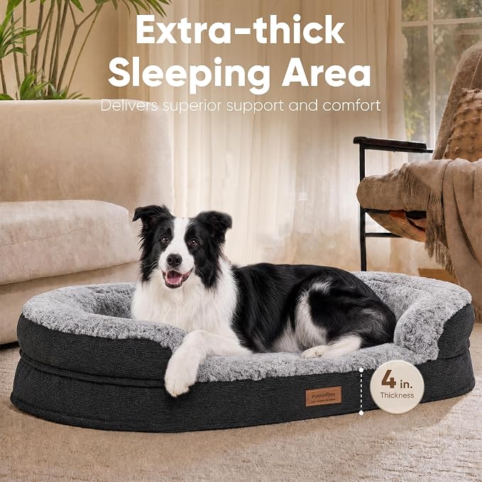FUKUMARU Large Thickened Dog Couch Bed, Orthopedic, Waterproof & Washable | Heavy Duty Dog Sofa with 4" Extra-Thick Egg-Crate Foam, Relieves Joint Pressure, Fully Removable, Fits Medium to Large Dogs