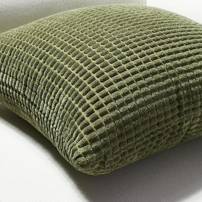 Softalker Corduroy Decorative Throw Pillow Covers 20x20, Set of 4, Green | Soft Boho Striped Pillow Cases, Couch Fluffy Cushion Covers for Farmhouse Home Decor Bed Living Room