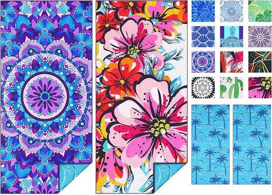 TwoYek 2 Pack Microfiber Thin Beach Towel Lightweight 71x32 Oversized Extra Large Sand Free Towels Quick Dry for Travel Pool Yoga Gym Sports Beach Accessories Vacation Essential Gift