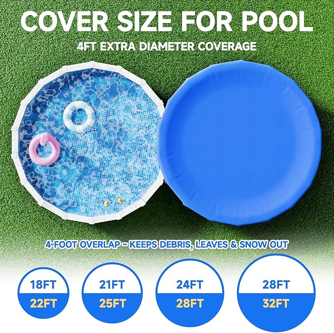 [Upgrade] 18ft/21ft/24ft Pool Cover for Above Ground Pools, 18 Feet Winter Round Swimming Pool Cover with 4 Foot Overlap Extra Thick 500D Cable & Heavy-Duty Winch 18 Foot Round Pool Covers