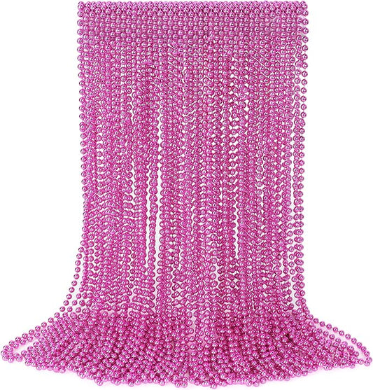 30PCS Bead Necklace, 33" Breast Cancer Awareness Accessories Bead Necklaces Bulk, Mardi Gras Beads Necklace, Festival Parade Throw Accessories for Wedding Birthday Gender Reveal Party Events Supplies