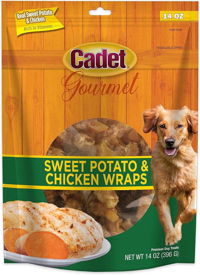 Cadet Gourmet Sweet Potato & Chicken Wrapped Biscuits Dog Treats, 14 oz | Real sweet potato & chicken, dog treats wraps, crunchy healthy dog treats, great for training, for small & large breeds