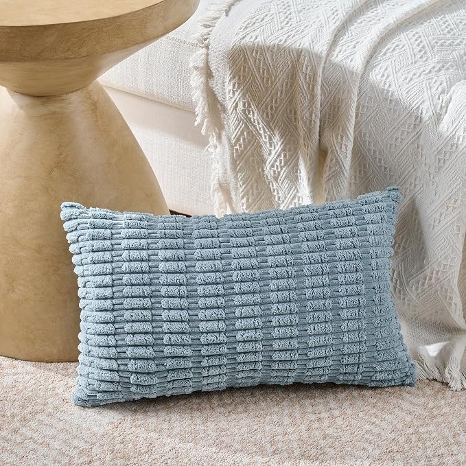 Fancy Homi 4 Packs Decorative Throw Pillow Covers for Living Room Couch Bed, Modern Farmhouse Boho Home Décor Accent Cushion Case, 20" x 12", Light Blue