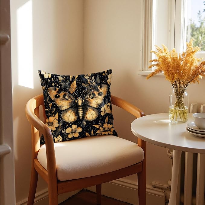 William Morris Inspired Floral Moth Pillow Covers 18x18, Dark Academia Cottagecore Botanical Floral Butterfly Decorative Throw Pillow Covers for Bedroom Living Room Home, Cottagecore Room Decor