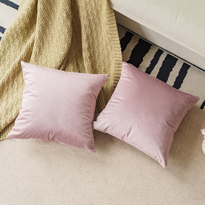NiNi ALL Dustypink Velvet Throw Pillow Covers 18x18 Pack of 2 Decorative | Soft Solid Boho Cushion Squar Pillow Cases for Chair Sofa Bedroom Farmhouse Living room Modern Luxury Home Decor Christmas