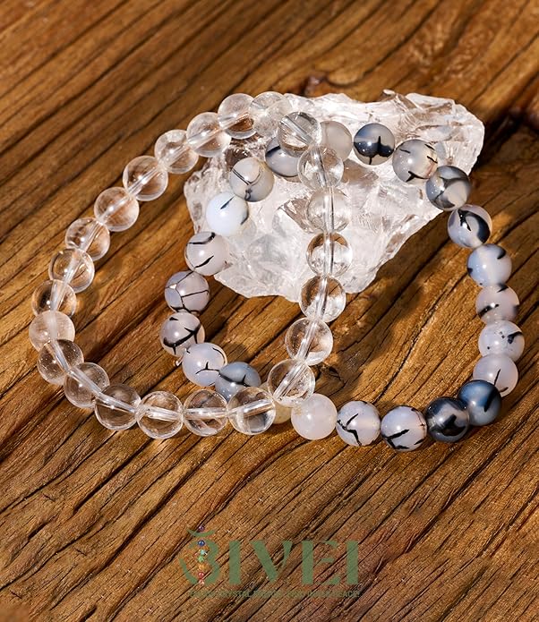 Bivei Natural Gemstone Semi Precious Healing Crystals Handmade Stretchy Round Beads Bracelet,Stocking Stuffers for Women Enhance Positive Energy