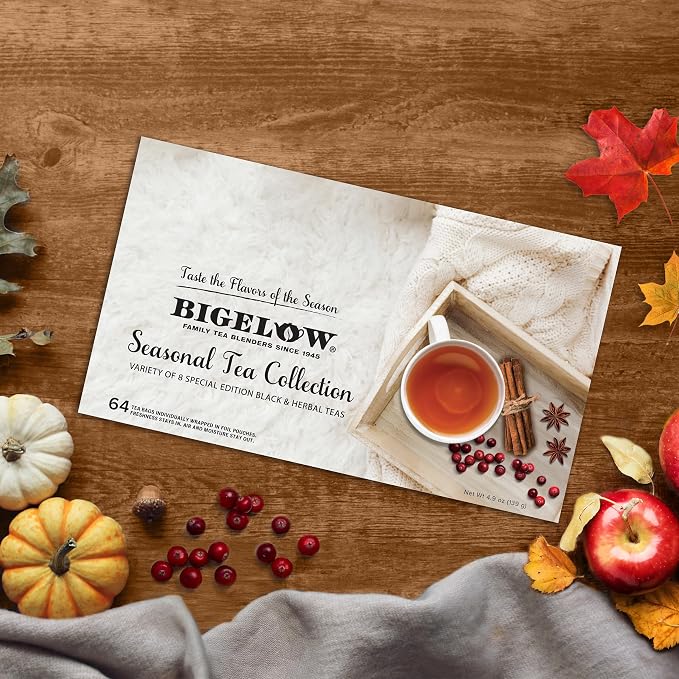 Bigelow Tea Seasonal Tea Collection, Caffeine Tea Variety Pack Gift Sampler, Holiday Tea Gift Set, 64 Count Box (Pack of 1), 64 Tea Bags Total