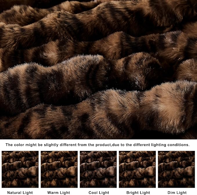 WDCOZY Cheetah Leopard Print Bubble Throw Blanket, Luxury Faux Rabbit Fur Mink Plush Throw for Couch, Sofa and Bed, Soft Fluffy Fuzzy Cozy Blanket for Women, 60x80 inches, Chocolate Brown, 950 GSM