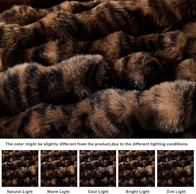 WDCOZY Cheetah Leopard Print Bubble Throw Blanket, Luxury Faux Rabbit Fur Mink Plush Throw for Couch, Sofa and Bed, Soft Fluffy Fuzzy Cozy Blanket for Women, 50x60 inches, Chocolate Brown, 950 GSM