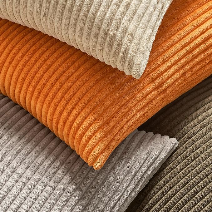 MIULEE Fall Euro Corduroy Throw Pillow Covers Set of 2 24x24 Orange | Soft Striped Textured Cushion Cases, Boho Energetic Vibe Pillowcases for Home Decor, for Couch Chair Sofa Bed Living Room