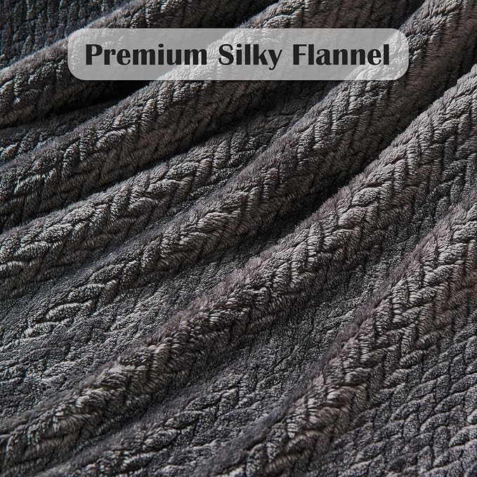 NEWCOSPLAY Fleece Leaves Pattern Twin Blanket, Dark Grey, 60"x80" | Super Soft Throw Blanket, Lightweight Cozy Bed Sofa Blanket, Premium Silky Flannel Fleece, Travel Blanket for All Season Use