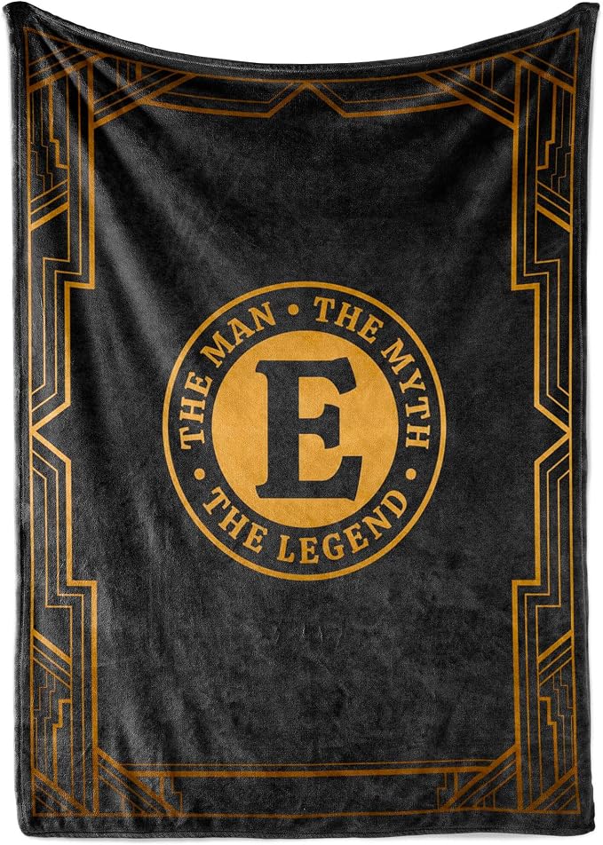 Gifts for Men, Initial Mens Blanket, Birthday Gift for Him, 50"x 65", E | Soft 350 GSM flannel throw with initial legend design for dads, husbands and grandpas, ideal for birthdays or Christmas