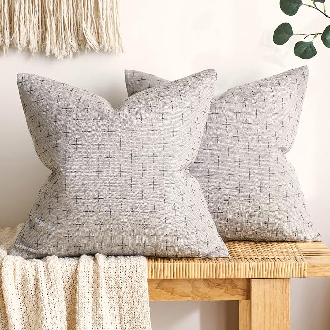 MIULEE Pack of 2 Decorative Burlap Linen Throw Pillow Covers Modern Farmhouse Pillowcase Rustic Woven Textured Cushion Cover for Sofa Couch Bed 24x24 Inch Light Grey