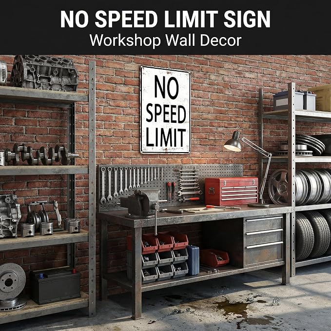 Crazysign Boys Gifts Retro Tin Sign No Speed Limit Sign for Boys Room Man Cave Garage Bedroom Vintage Style Wall Art Decor 8 x 12 Inch (3096)