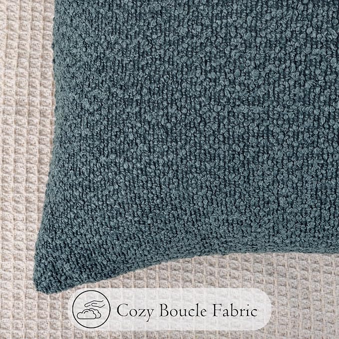 JoraLion 14x36 Boucle Lumbar Pillow Cover, Dusty Blue Woven Texture Neutral Long Pillow Cover Breathable Cushion Case for Couch Sofa Bed Living Room Home Decor (Cover Only)