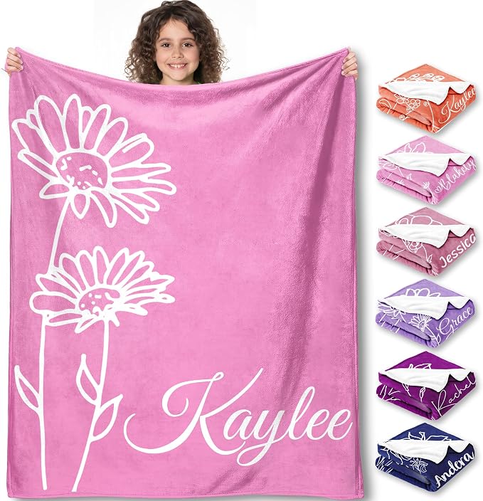 Yofair Ships Next Day, Personalized Blanket Gifts for Teen Girls Custom Blanket with Name Flannel Throw Girls Blankets Customized Daughter Birthday Gifts for Kids Adult