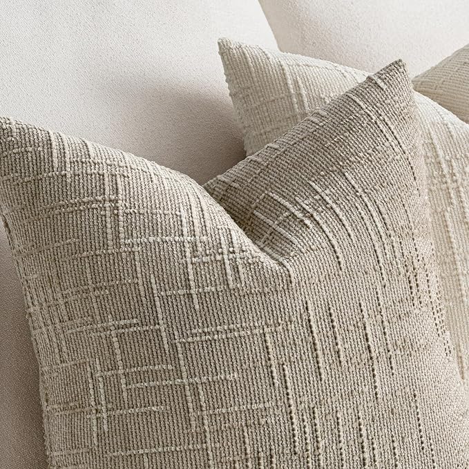 MIULEE Chenille Textured Throw Pillow Covers Light Brown 18x18 Set of 2 | Slubby Decorative Pillows, Boho Farmhouse Home Decor, Modern Neutral Cushion Covers for Couch Sofa Bed Living Room