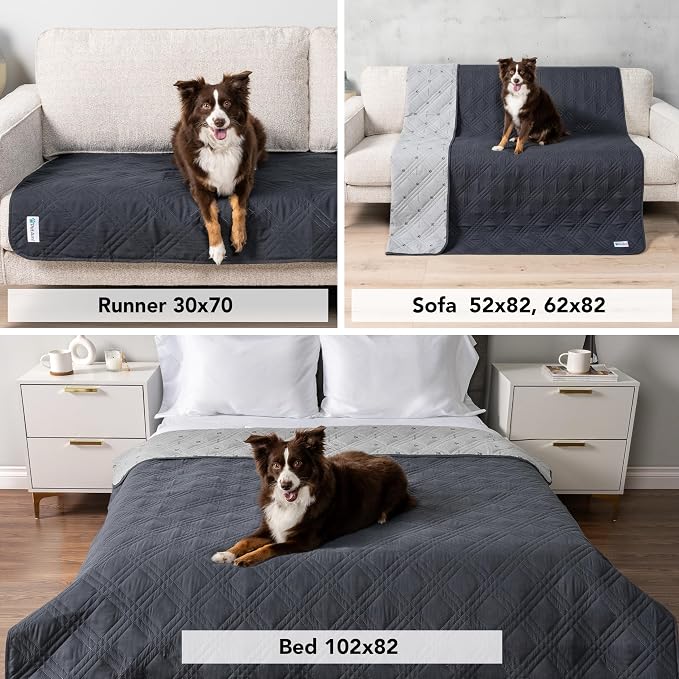 PetAmi Waterproof Couch Cover for Dog Non-Slip Bed Sofa Blanket, 30x70 Gray | Leakproof Furniture Protector for Pet Cat, Machine Washable Pee Proof Mat for Chair Car Seat, Durable & Anti Slip Backing