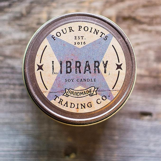 Library Scented Candle - 100% Soy Aromatherapy Candle - Perfect Book Lovers Gift Ideas for Birthday, Anniversary, Christmas, New Year, House Warming and More - Four Points Trading Co. - 4oz